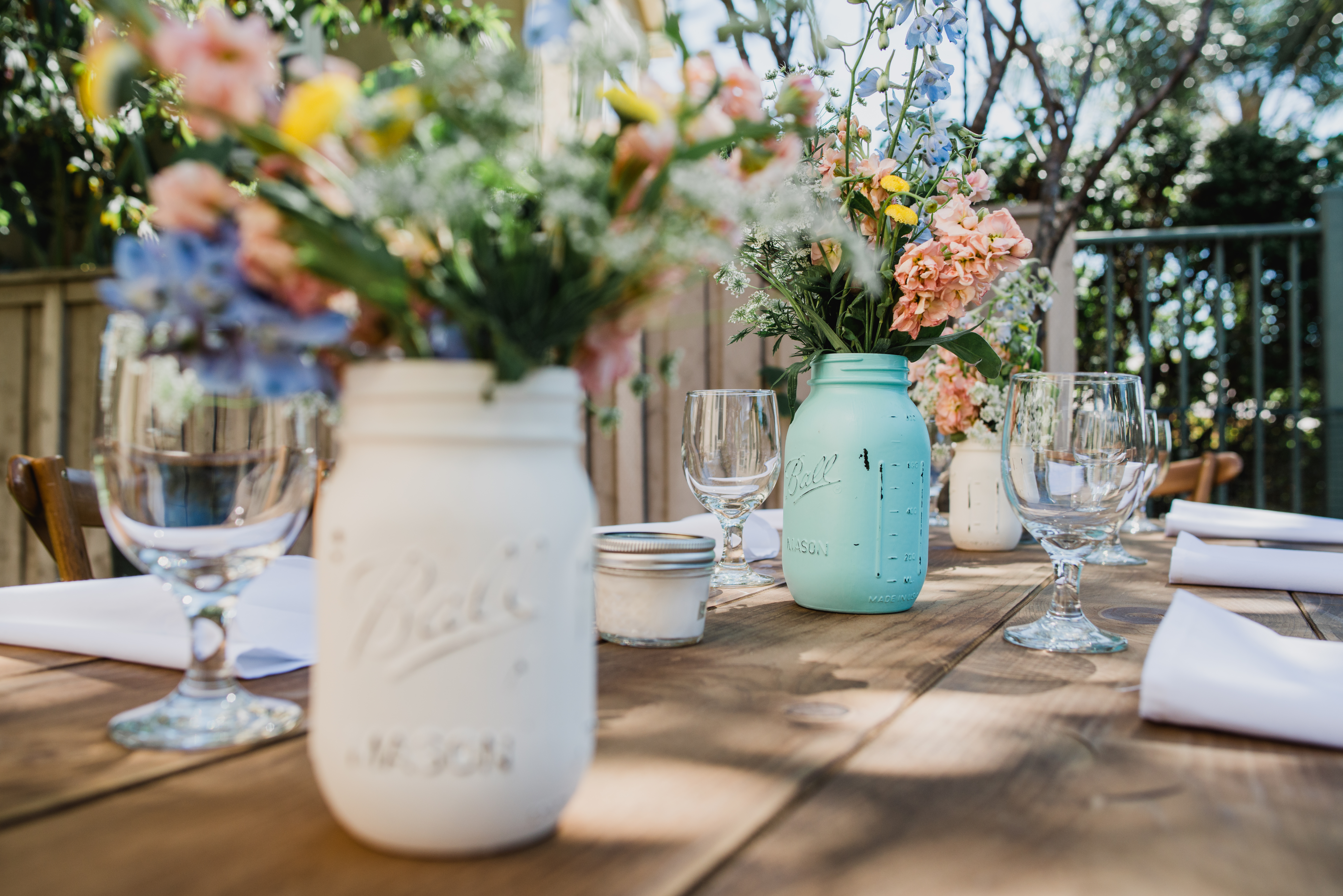 Mason Jar wedding detailsat a Bohemian Backyard in Rancho Bernardo CA by Kylie Rae Photography