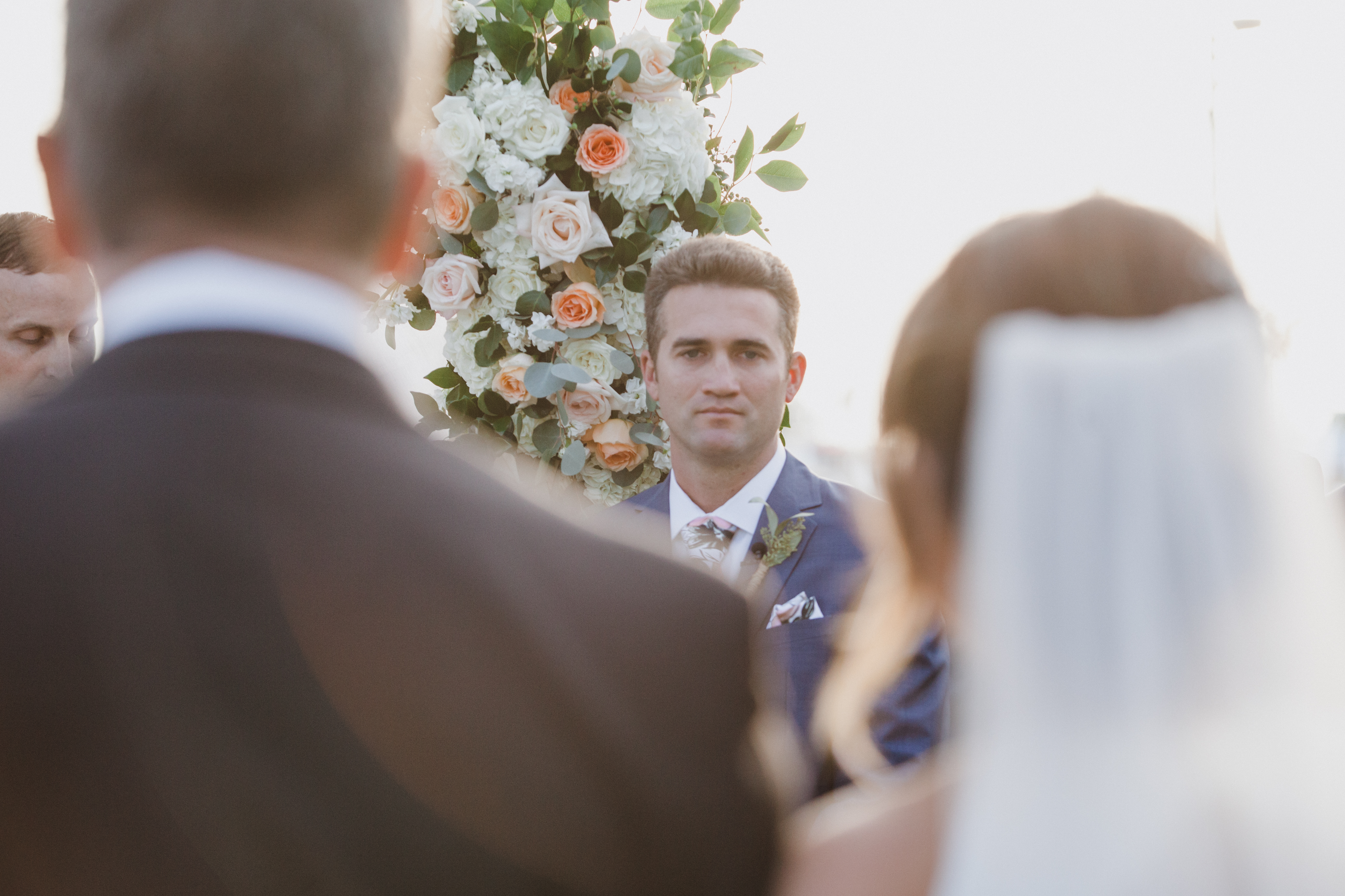 Groom seeing his brideat a Romantic Style San Diego Wedding at Marina Village by Kylie Rae Photography