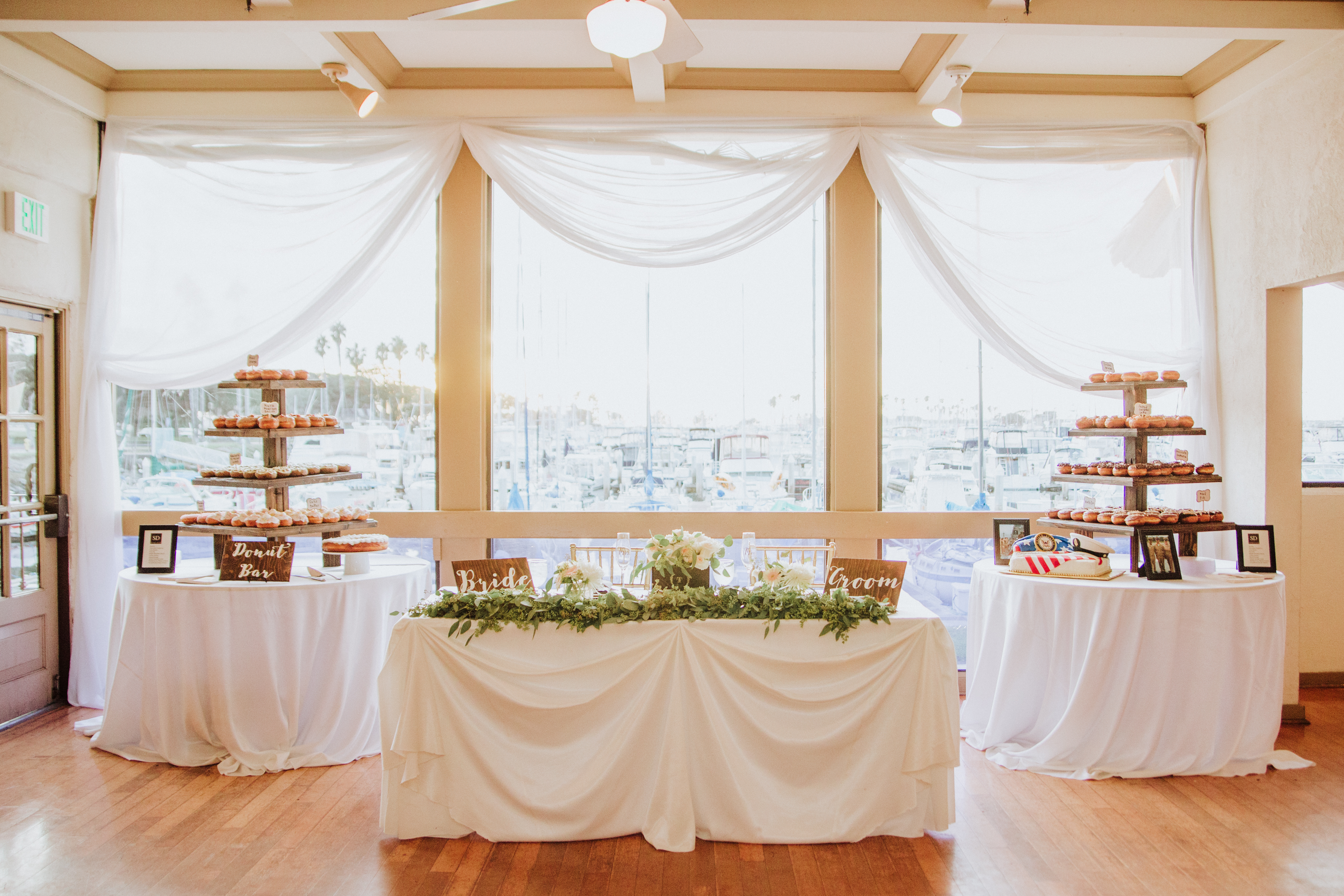 Bride and grooms tableat a Romantic Style San Diego Wedding at Marina Village by Kylie Rae Photography