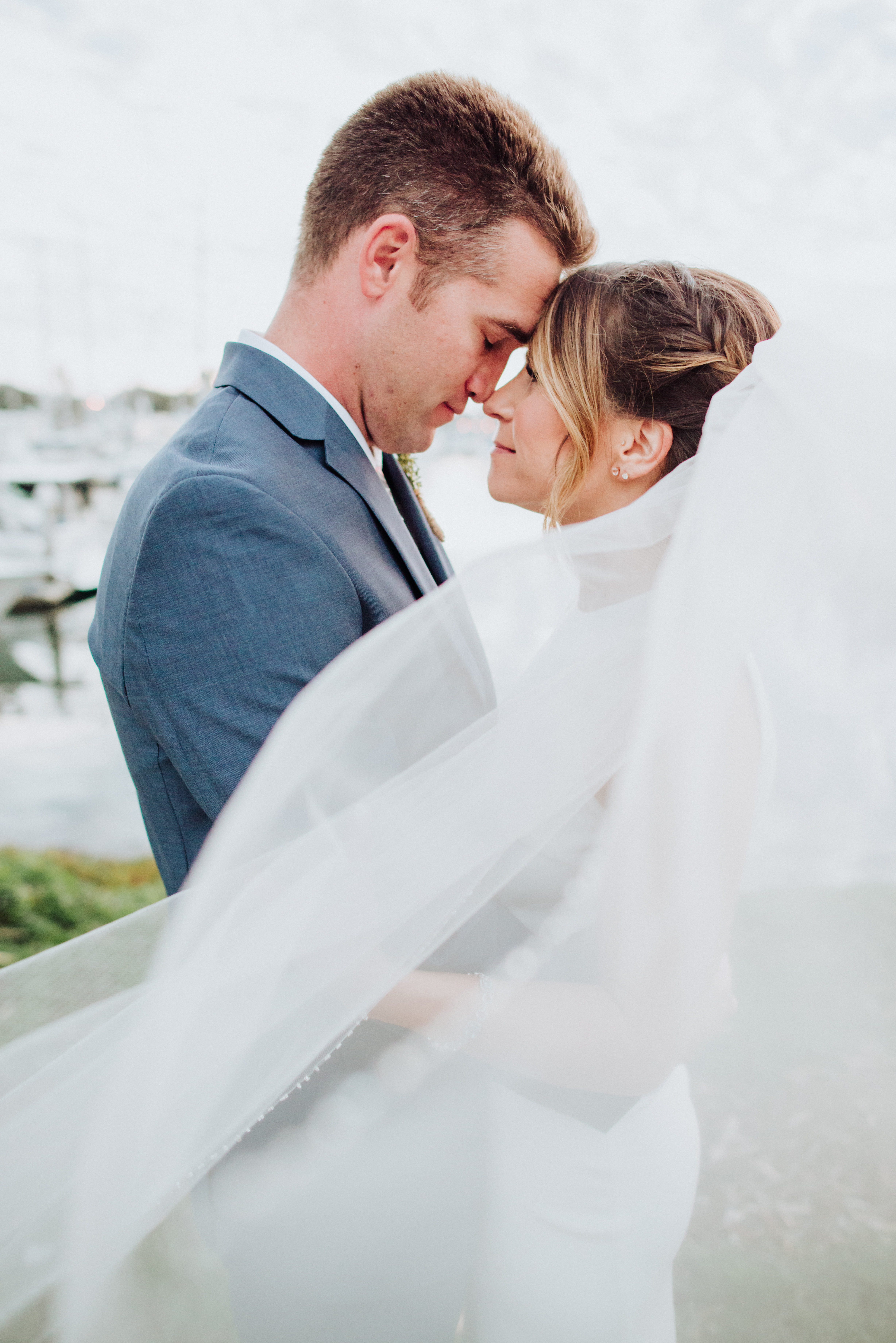 Bride and groom portraits with veilat a Romantic Style San Diego Wedding at Marina Village by Kylie Rae Photography